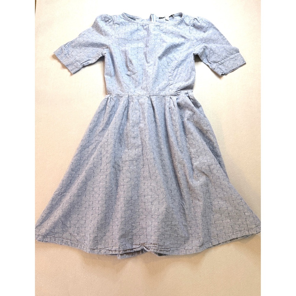Shabby Apple Blue Embroidered Chambray Fit Flare Dress Short Sleeve Size 2
